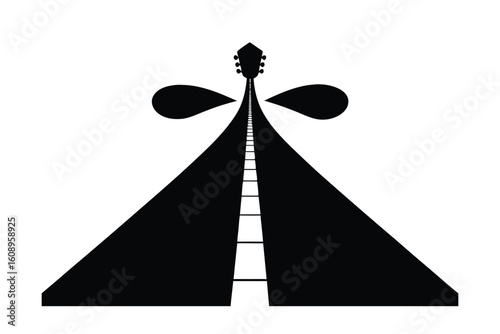 Guitar Neck Road A Musical Journey into a Sunset Landscape Banner Design
