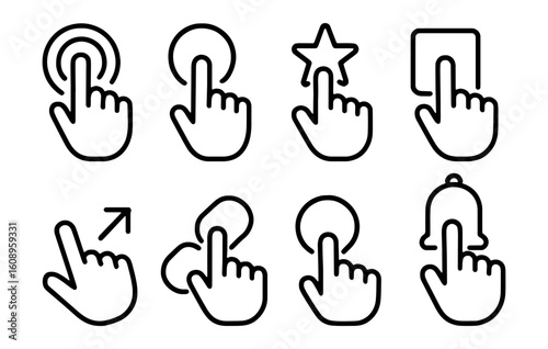 Various hand gesture icons set in outline