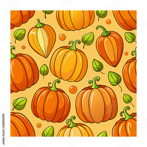 cartoon halloween pumpkins seamless pattern, autumn harvesting gourds