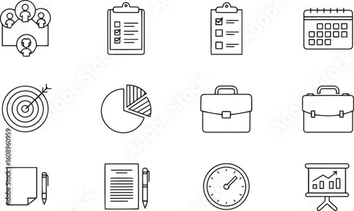 Business Project Line Icons Set