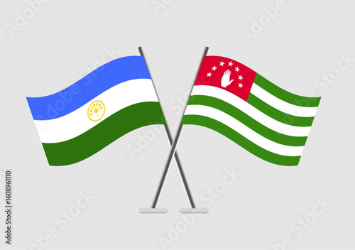 Bashkortostan and Abkhazia vector flags crossed in simple 2D flat design