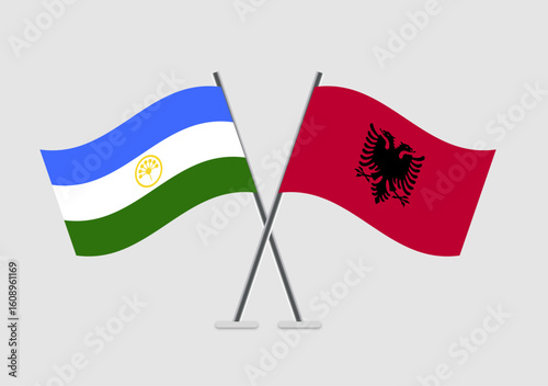 Bashkortostan and Albania vector flags with realistic waving appearance