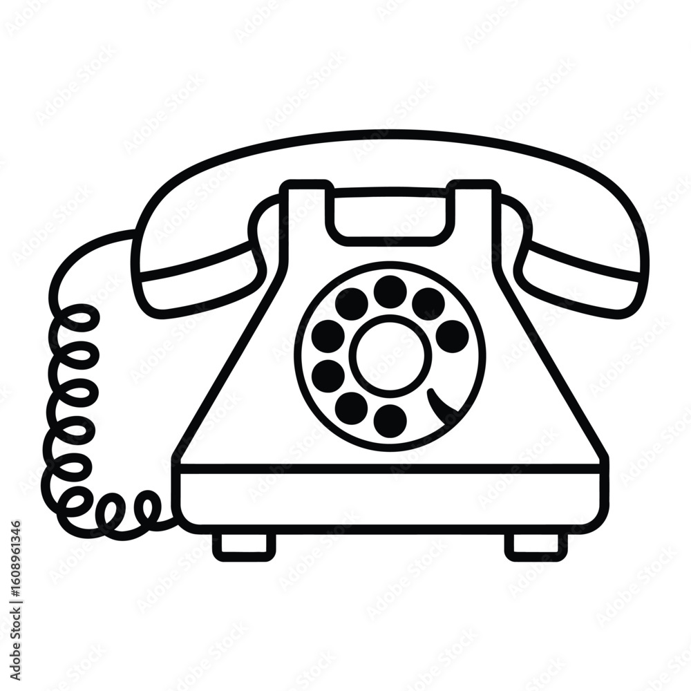 Retro rotary dial telephone icon black and white line art Retro rotary dial telephone icon black and white line art