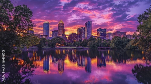 charlotte skyline sunset reflection
