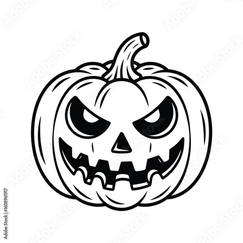 Scary jack o lantern halloween pumpkin drawing black and white