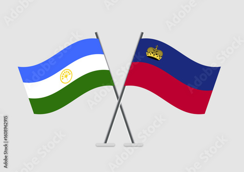 Bashkortostan and Liechtenstein vector flags in patriotic flat graphic style