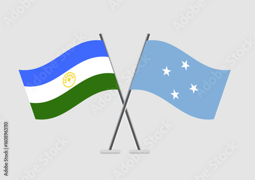 Bashkortostan and Micronesia, Federated States vector flags with minimal line and shade