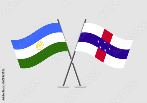 Bashkortostan and Netherlands Antilles vector flags for presentation or report use