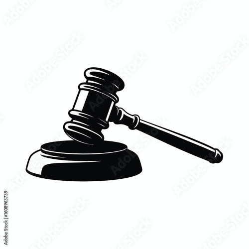 Black wooden gavel and sounding block on a white background