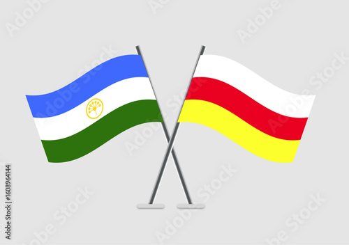 Bashkortostan and South Ossetia vector flags in two-pole diplomatic design