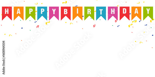 Set of happy Birthday greeting card with cute flag border frames party and colorful confetti. birthday banner, poster flayer with blank space for text,