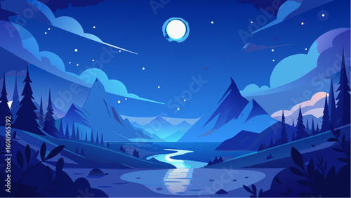 winter landscape with moon and tree
