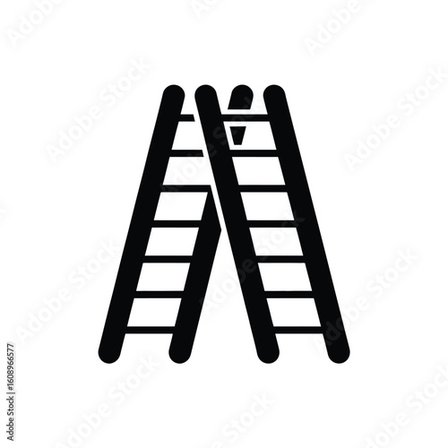 Two a frame ladders leaning together against white background