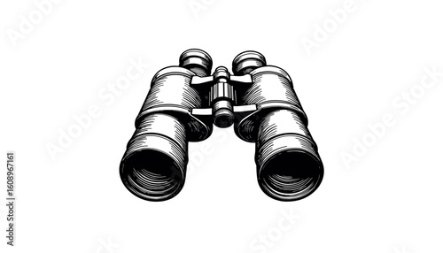 Binoculars in black and white sketch style for exploration concept  