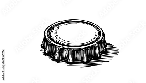 Black and white sketch of a bottle cap illustration  
