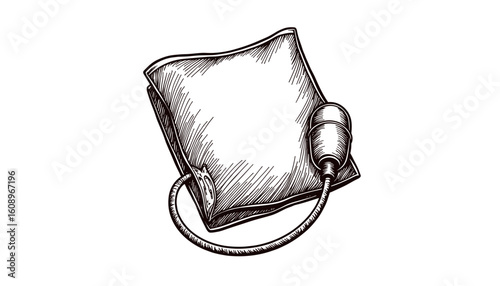 Blood pressure cuff sketch in black and white design  