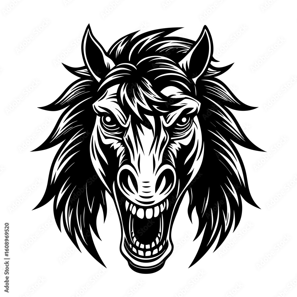 Fototapeta premium Crazy Horse Face Black and White Line Art