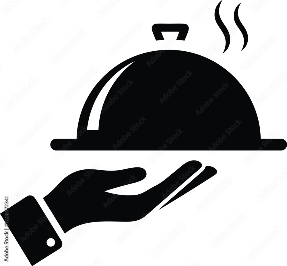 Fototapeta premium Waiter Hand Serving Food Platter Icon Vector