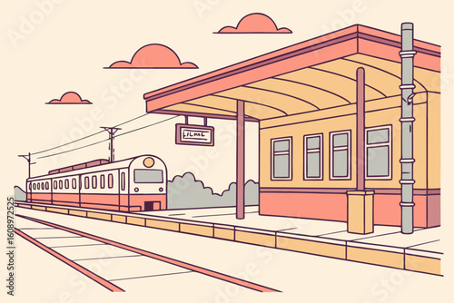 Train station with a modern train and platform