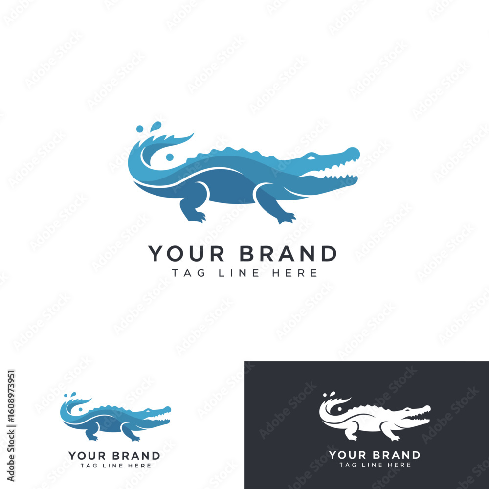Obraz premium Crocodile logo vector illustration. Alligator brand identity silhouette