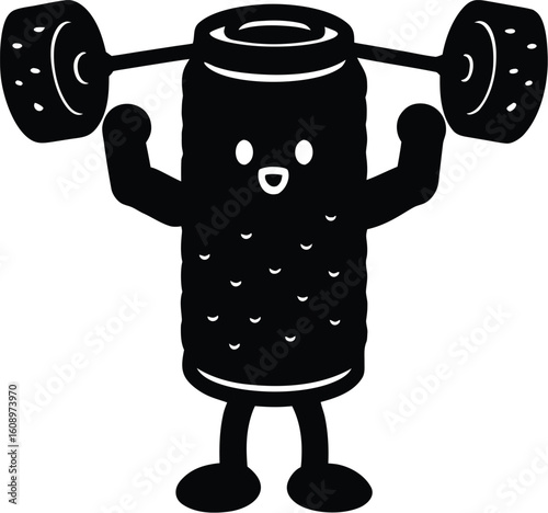 Fitness Soda Can Lifting Weights Vector silhouette