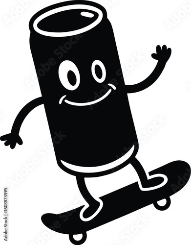 Happy Soda Can Character Vector silhouette
