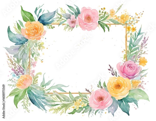 Delicate floral watercolor design featuring rose hips and dogrose flowers creates an inviting blank canvas ideal for celebrations and special occasions Generative AI