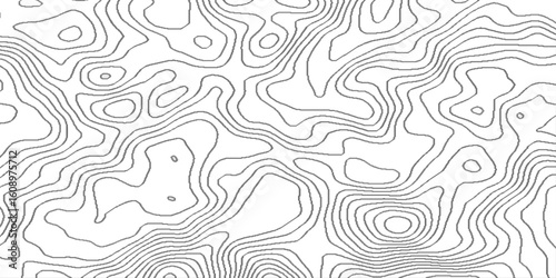 Abstract minimal the pattern discovery vector topo map, geographic mountain relief diagram line wave carve pattern, black and white contour topo map with grid and Labels for cartography design.
