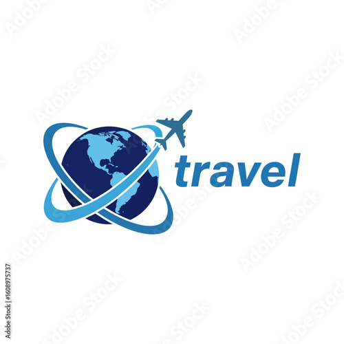 Minimalist Globe and Airplane Icon Travel World Logo Vector Template for Tourism and Adventure Branding