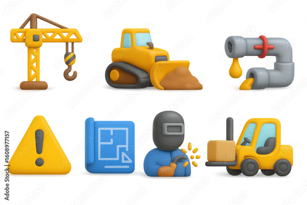 Fototapeta premium Construction and engineering icons in 3d design