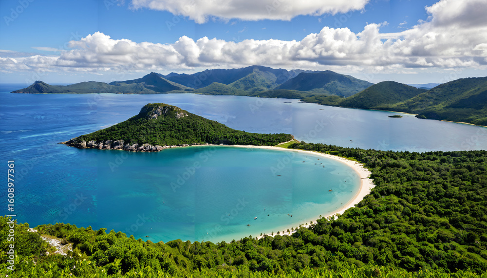 Naklejka premium Une île paradisiaque aux eaux turquoise