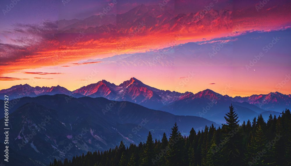 Obraz premium Le coucher du soleil dans la montagne