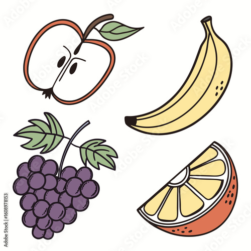 Apple banana grapes orange slice illustration fruit