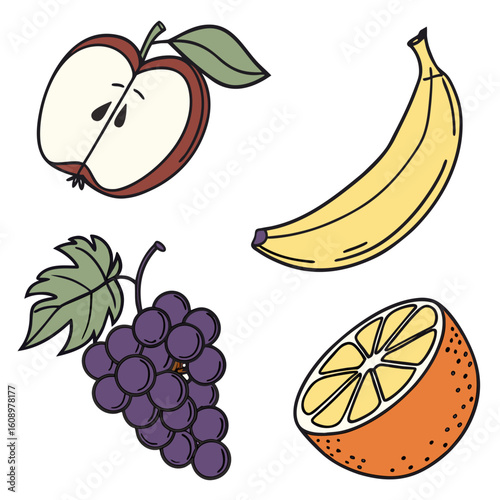 Apple banana grapes orange slice illustration fruit