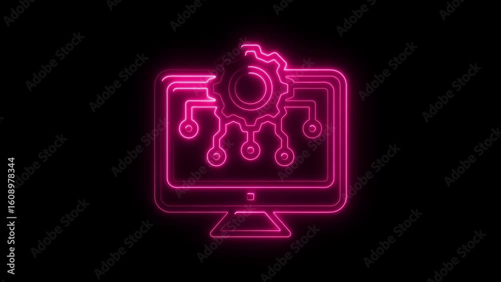 Glowing Neon Computer Gear Icon Animation Loop Perfect for Tech Concepts Software Development Glowing Neon Computer Gear Icon Animation Loop Perfect for Tech Concepts Software Development