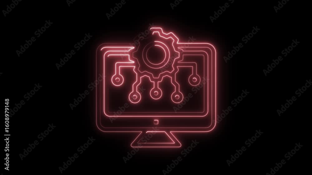Glowing Neon Computer Gear Icon Animation Digital Technology Concept Circuit Board Design Glowing Neon Computer Gear Icon Animation Digital Technology Concept Circuit Board Design