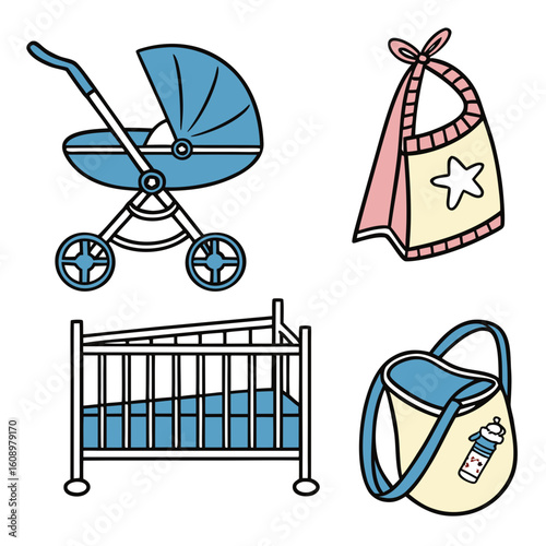Blue stroller crib bib bag with bottle baby stroller baby crib