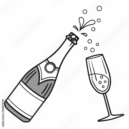 Champagne bottle pouring into glass with bubbles vector