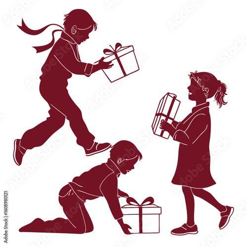 Children receiving and opening gifts presents receiving gifts