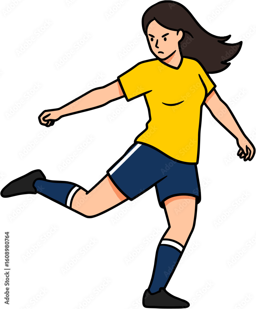 Fototapeta premium A woman skillfully kicks a soccer ball, showcasing athletic prowess.