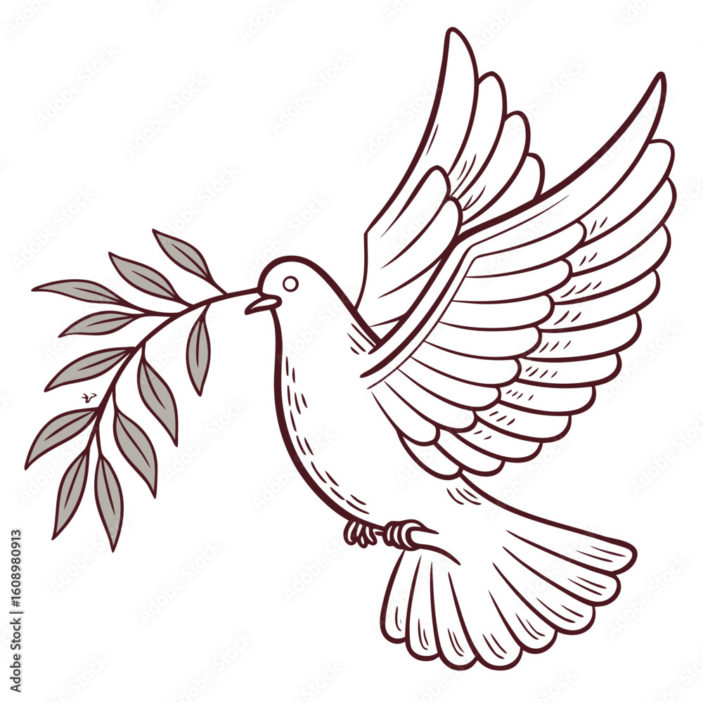 Obraz premium Dove carrying olive branch symbol of peace flying