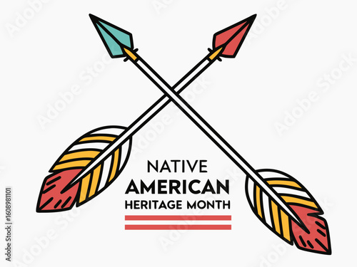 Native American Heritage Month Illustration with Crossed Arrows and Feathers for Cultural Celebration and Awareness