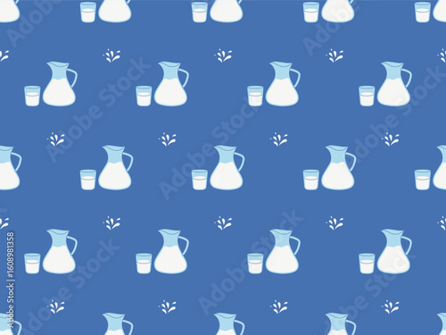 Seamless pattern with milk. Background, banner. June 1. Vector illustration.