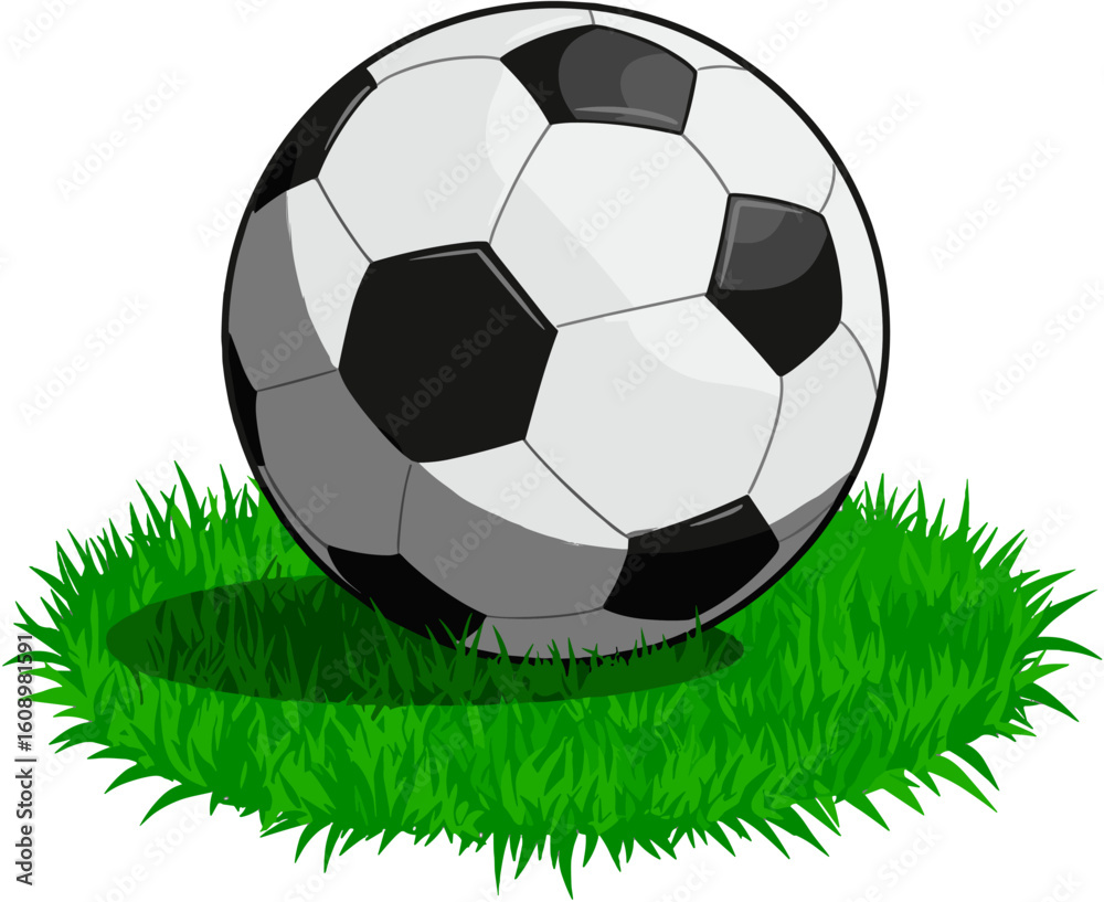 Fototapeta premium Football ball on green grass field.