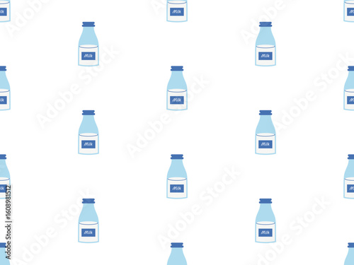 Seamless pattern with milk. Milk in plastic bottle. Background, banner, poster. June 1. Vector illustration.