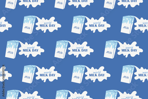 Seamless pattern with milk. Milk in carton. Healthy eating. Vector illustration.