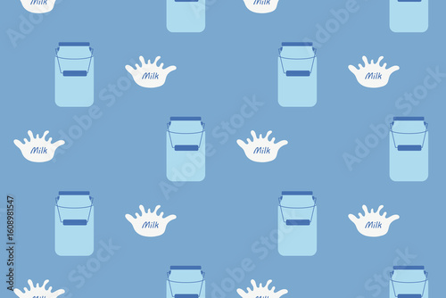 Seamless pattern with milk. Milk jugs. Background, banner. June 1. Vector illustration.