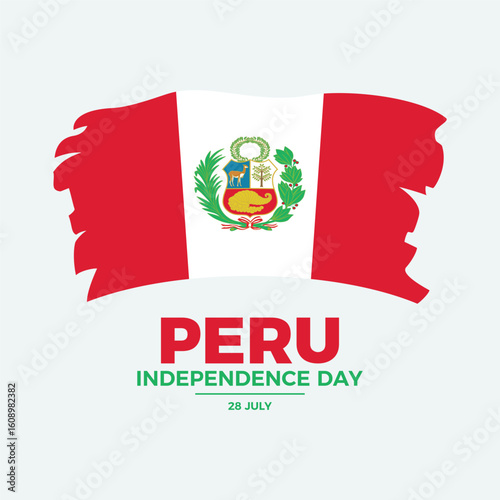 Peru Independence Day poster vector illustration. Grunge flag of Peru icon vector. Paintbrush Peruvian Flag symbol. Template for background, banner, card. 28 July every year. Important day