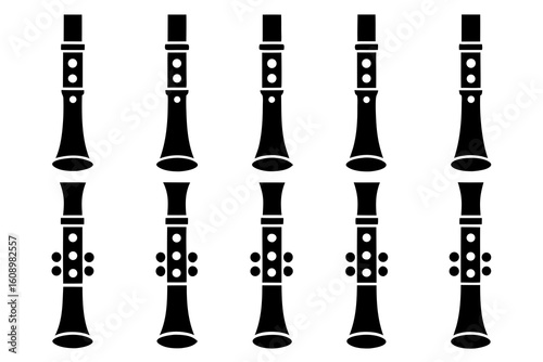 Black silhouette icons of clarinet instruments in a grid pattern
