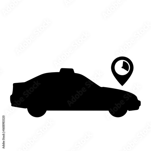 Silhouette of taxi with arrival time icon – Efficient pickup, real-time response